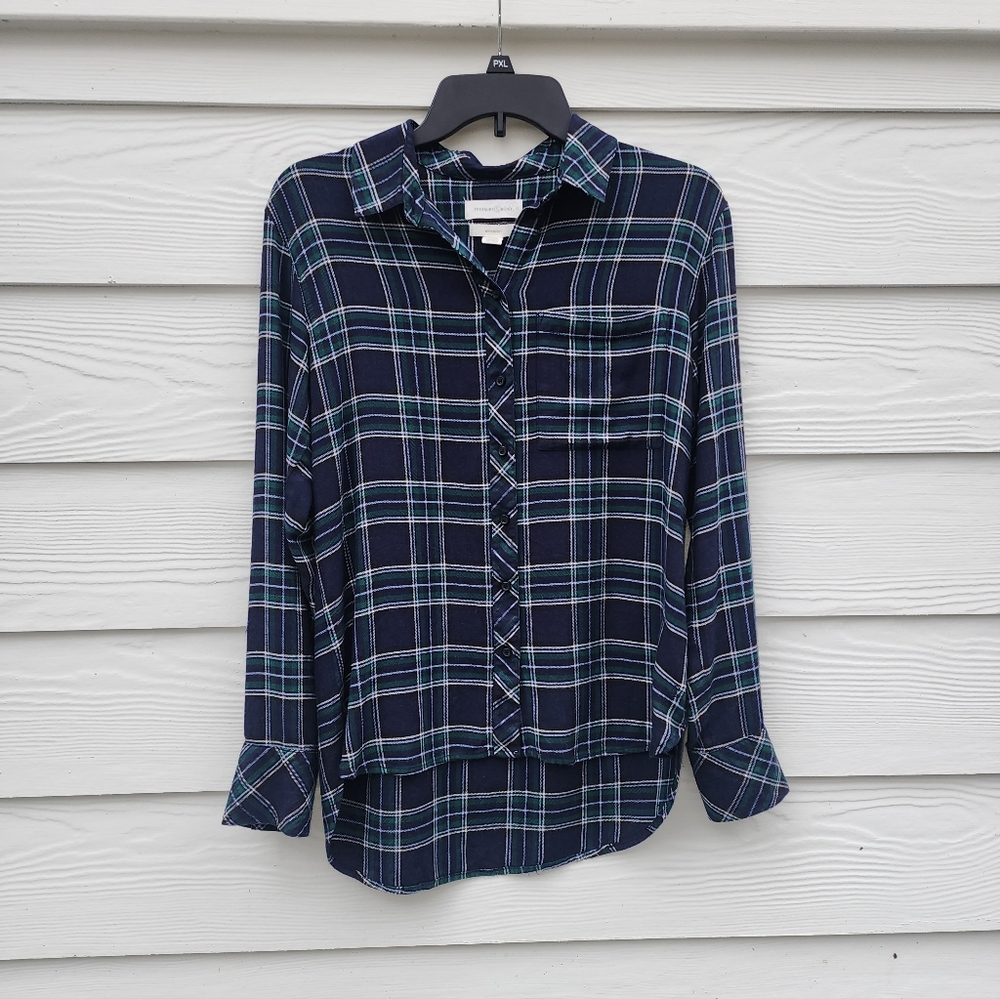XXS Treasure & Bond Blue and Green Plaid Boyfriend   Shirt
